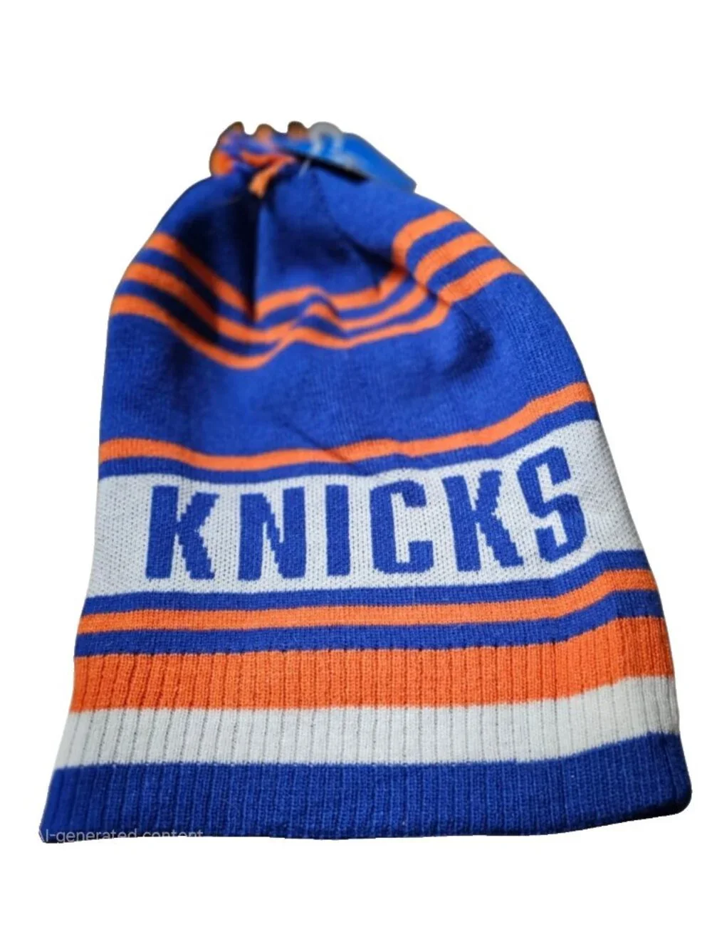 New York Knicks Knit Beanie Hat Cap Long Style Blue,White,Orange W/Pom NBA New